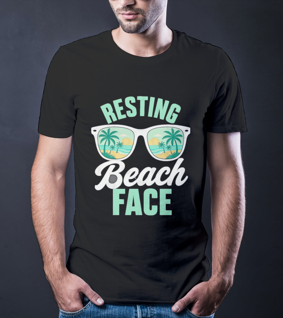 Resting Beach Face Sunglasses Palm Trees Tropical Summer Vacation T-Shirt