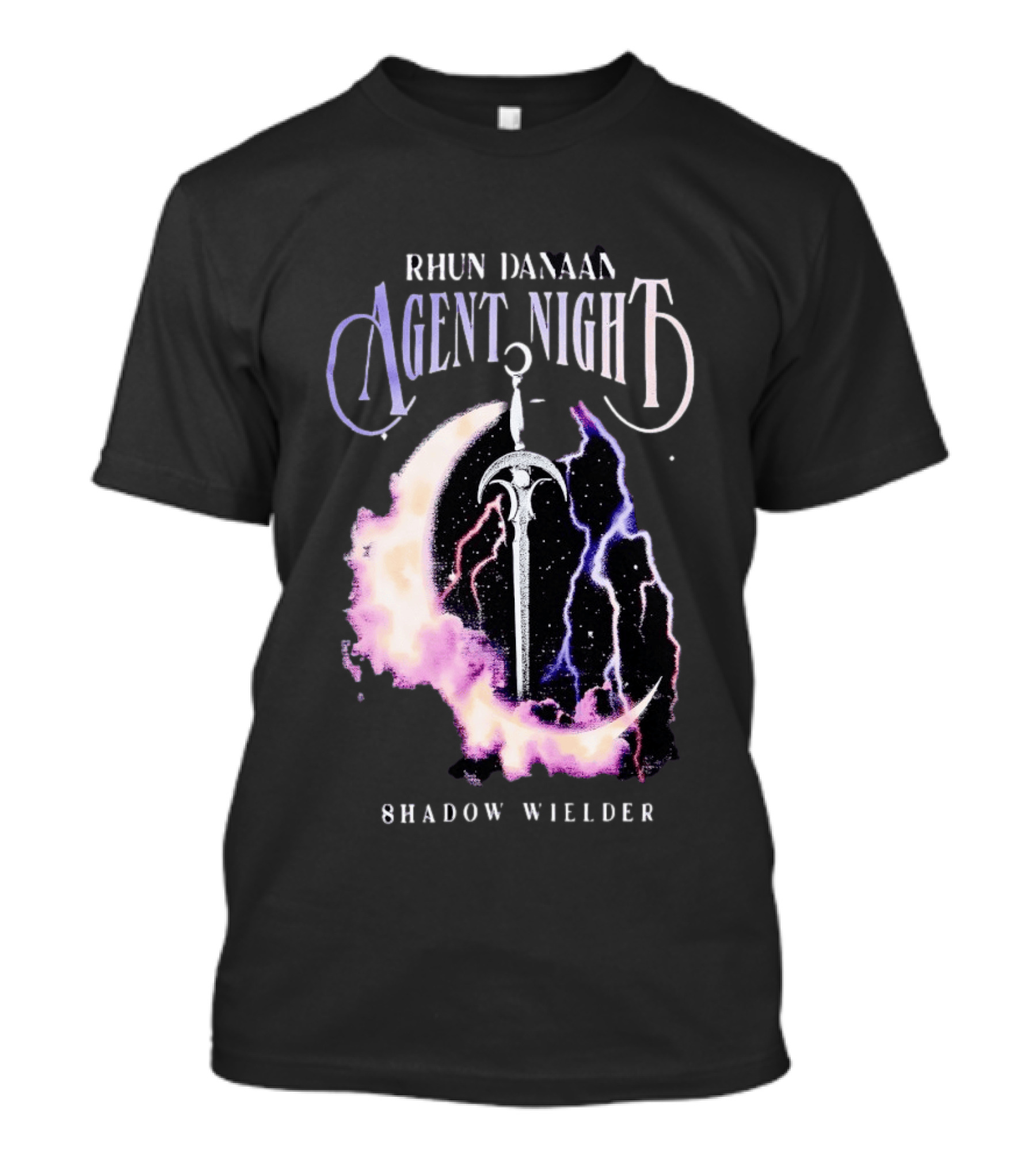 Rhun Danaan Agent Night Shadow Wielder Sword Moon Lightning T-Shirt