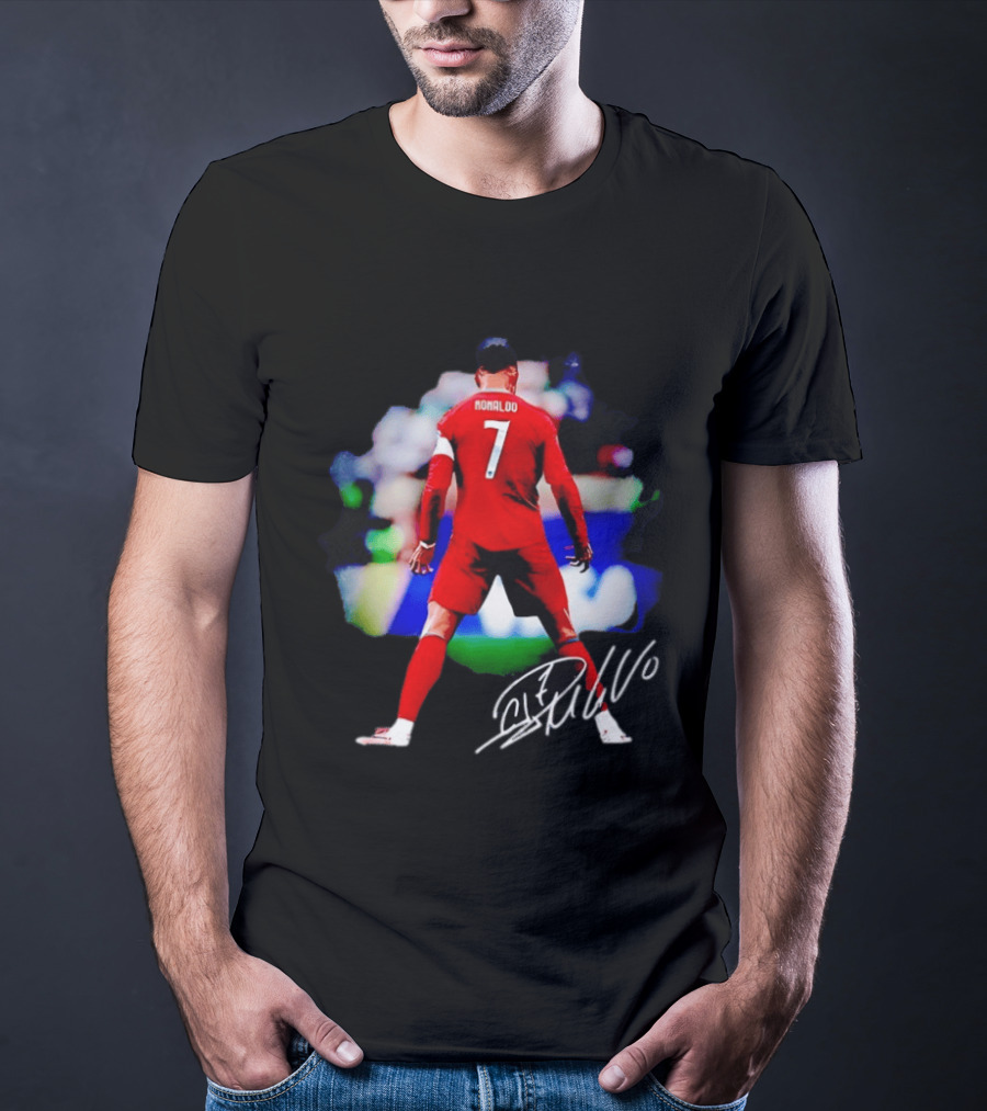 Ronaldo Number 7 Portugal National Team Jersey Photographic Arts With Autograph T-Shirt