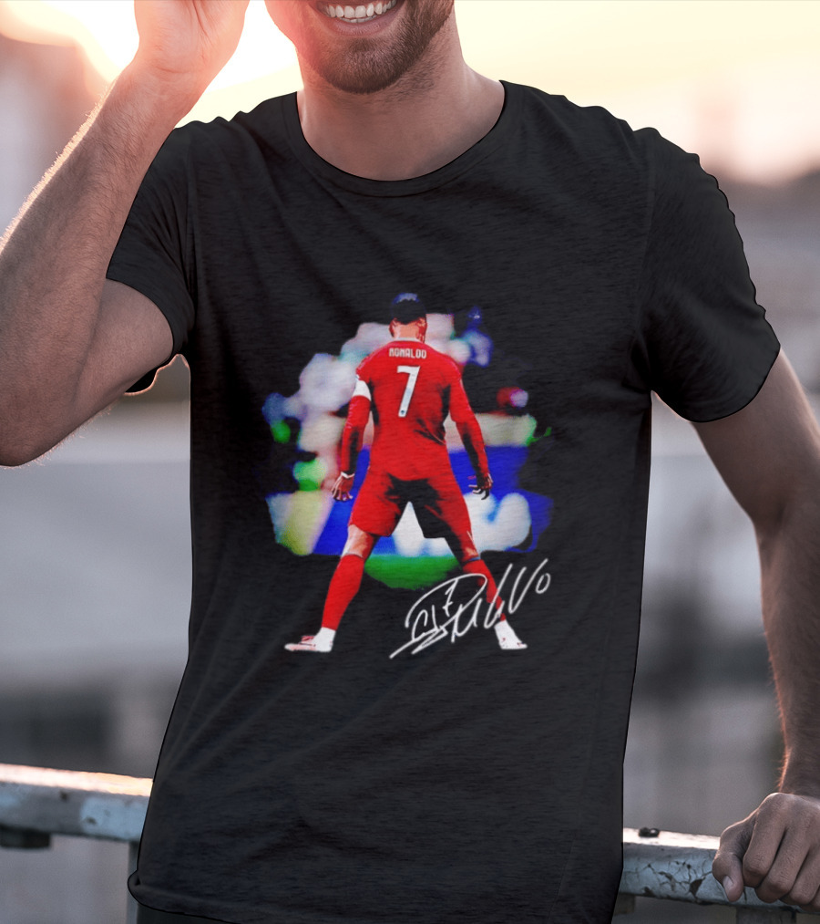 Ronaldo Number 7 Portugal National Team Jersey Photographic Arts With Autograph T-Shirt