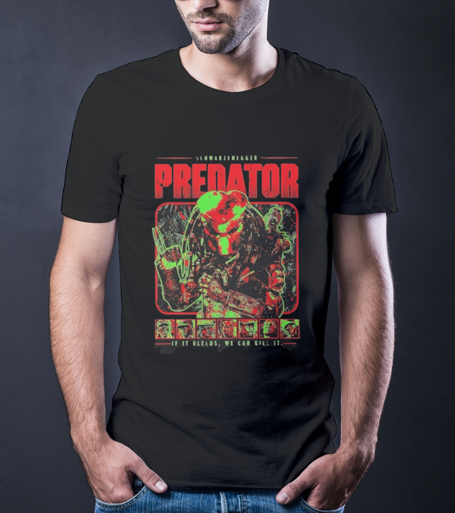 Schwarzenegger Predator If It Bleeds We Can Kill It Retro Movie T-Shirt