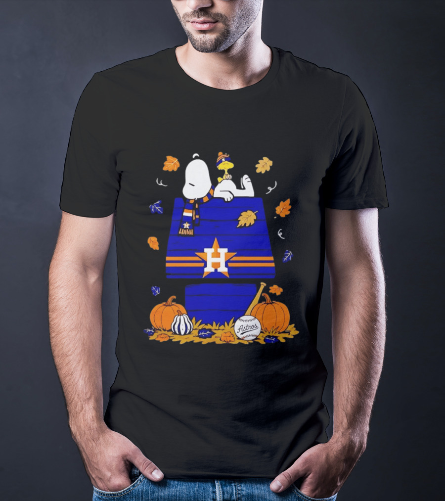 Snoopy Woodstock Houston Astros Fall Baseball Halloween Pumpkins T-Shirt