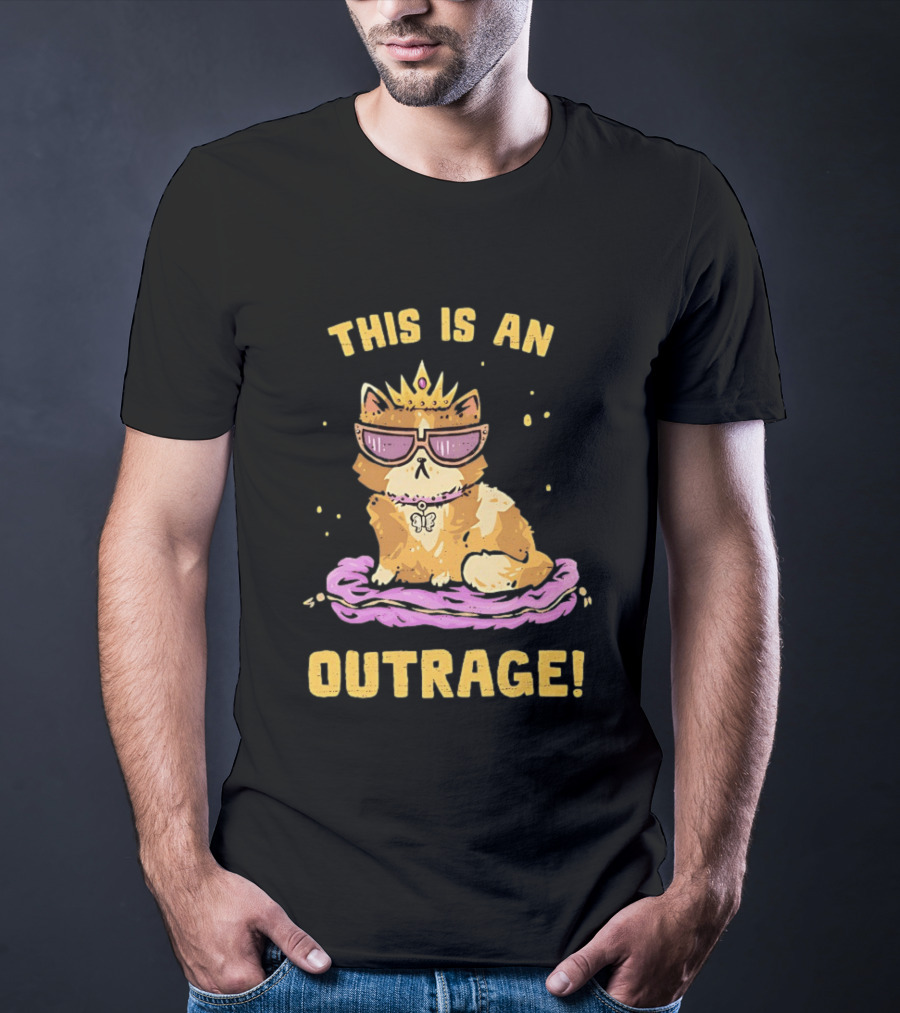 This Is An Outrage Cat With Crown Sunglasses And Butterfly Necklace T-Shirt