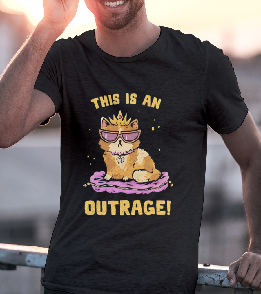 This Is An Outrage Cat With Crown Sunglasses And Butterfly Necklace T-Shirt