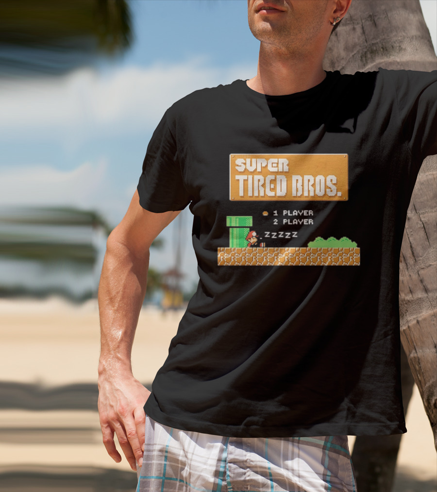 Super Tired Bros Sleepy ZZZZZ Mario 1 Player 2 Player T-Shirt
