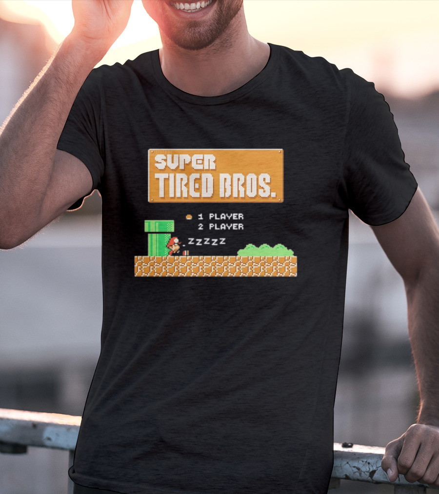 Super Tired Bros Sleepy ZZZZZ Mario 1 Player 2 Player T-Shirt