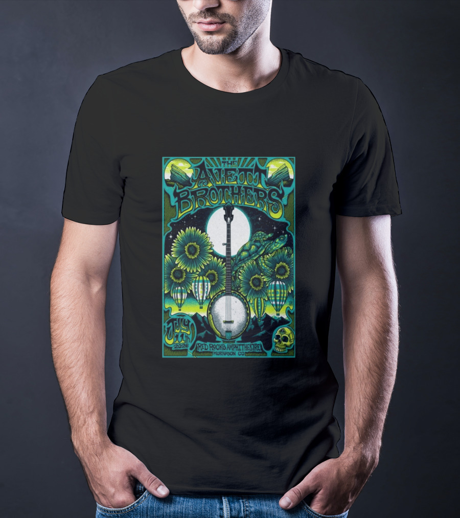 The Avett Brothers Red Rocks Amphitheatre July 11 2026 Morrison CO Banjo Sunflowers Hot Air Balloons Turtles Skulls T-Shirt