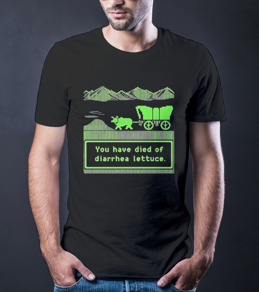 You Have Died Of Diarrhea Lettuce Oregon Trail Wagon Pixelated Retro Text Green T-Shirt