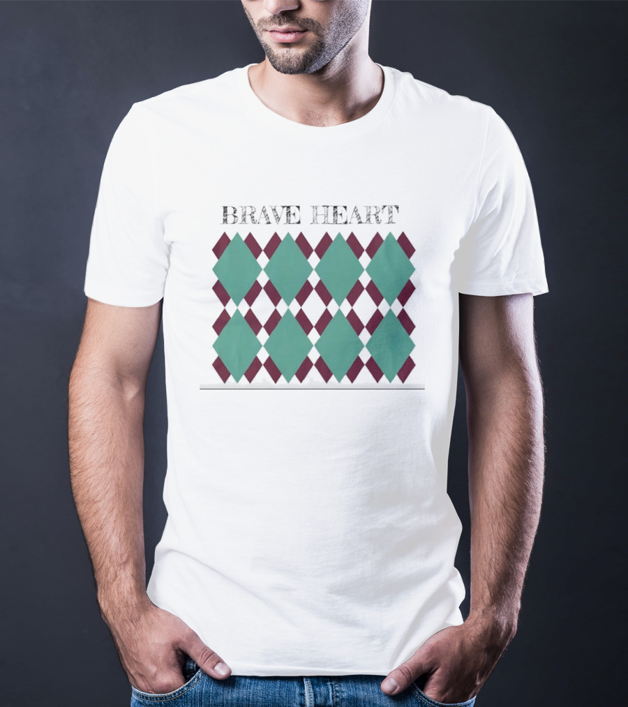 BRAVE HEART Argyle Pattern Teal Burgundy Diamonds T-Shirt
