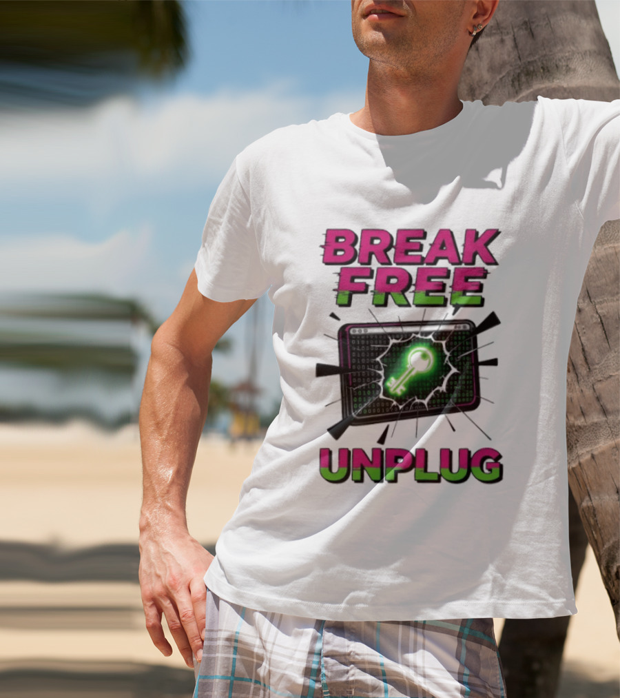 Break Free Unplug Digital Glitch Key Cyber T-Shirt