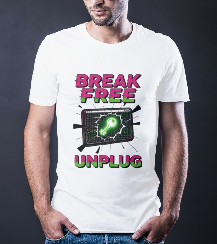 Break Free Unplug Digital Glitch Key Cyber T-Shirt