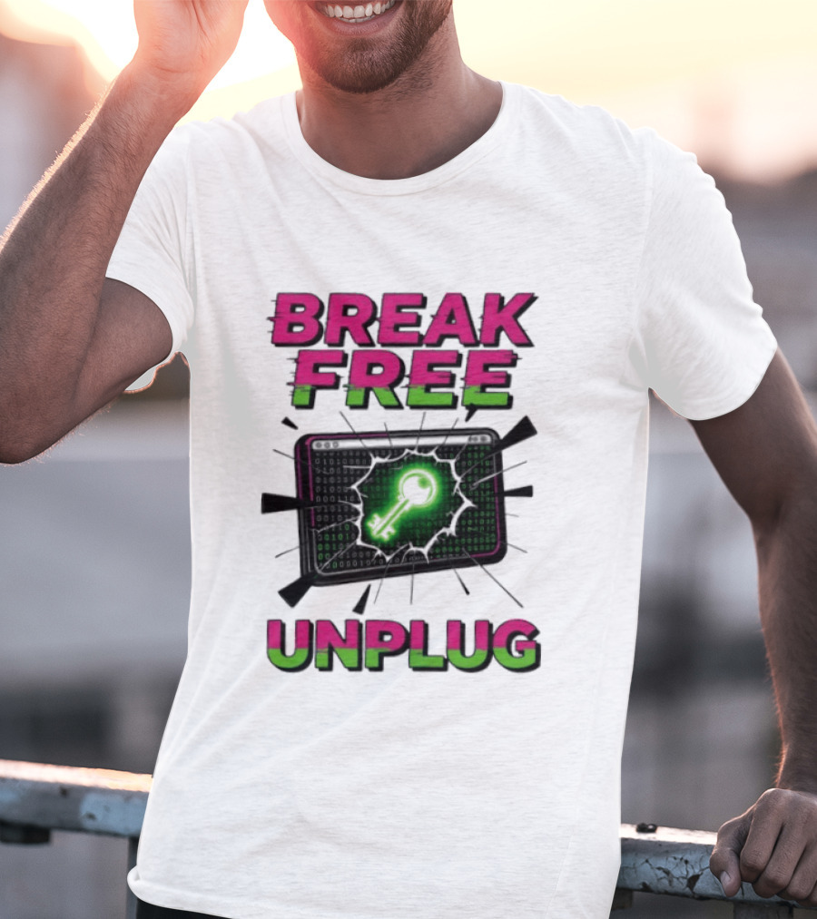Break Free Unplug Digital Glitch Key Cyber T-Shirt