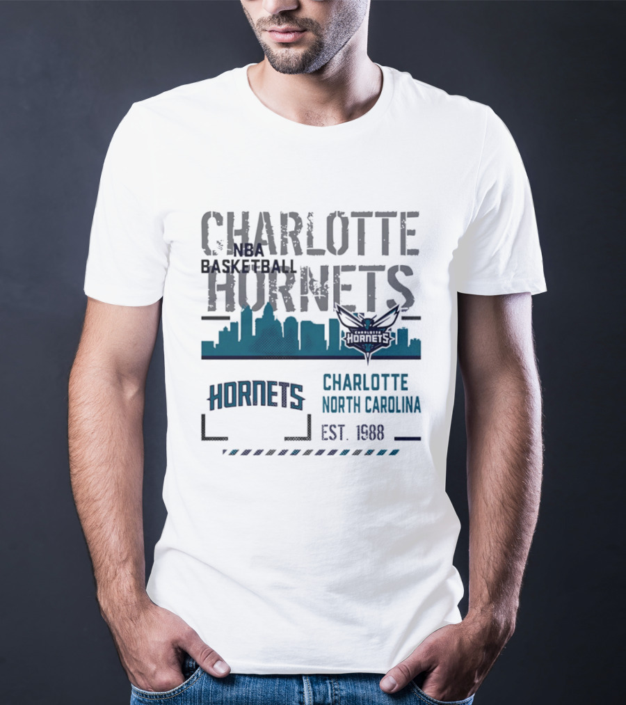 Charlotte Hornets NBA Basketball City Skyline Est 1988 North Carolina T-Shirt