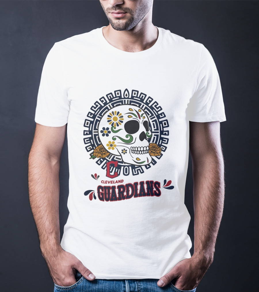 Cleveland Guardians Sugar Skull Day Of The Dead Floral Motif T-Shirt
