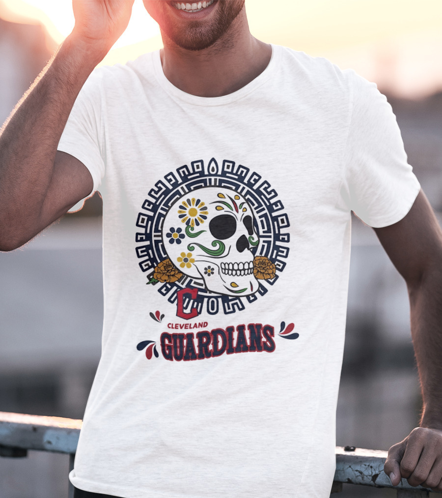 Cleveland Guardians Sugar Skull Day Of The Dead Floral Motif T-Shirt