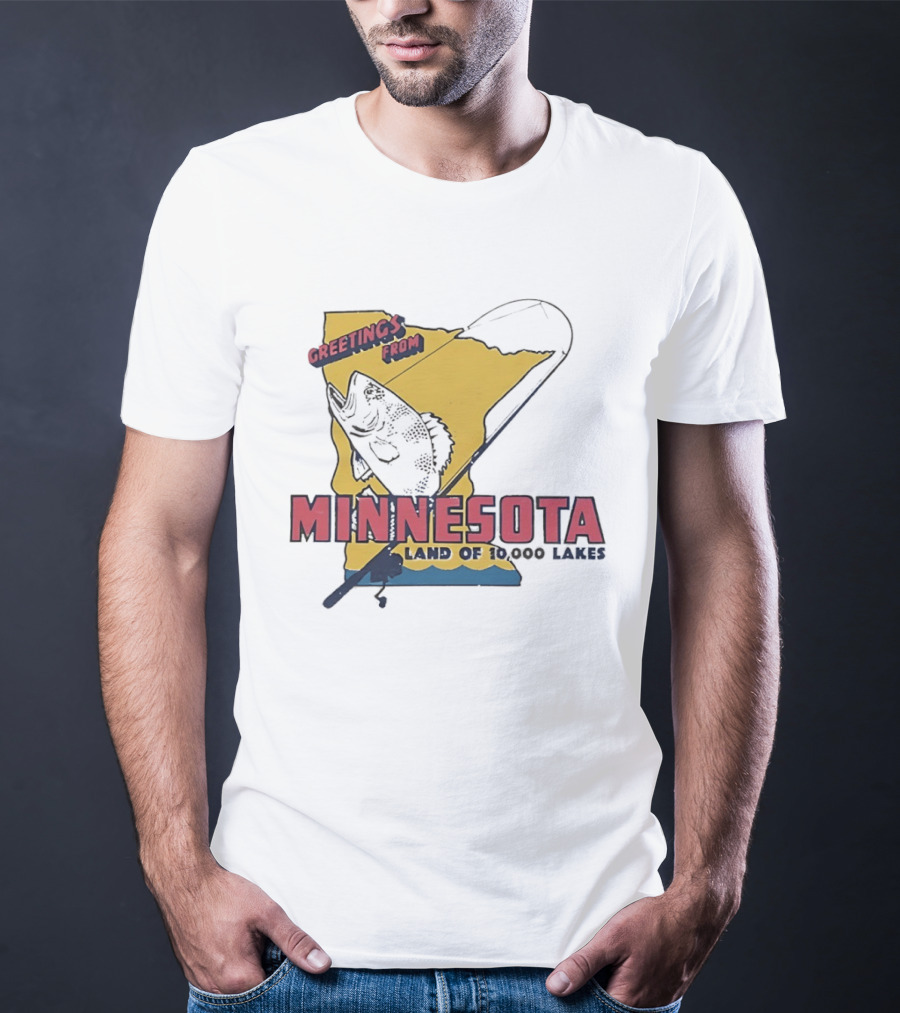 Greetings From Minnesota Land Of 10000 Lakes Fishing Map T-Shirt