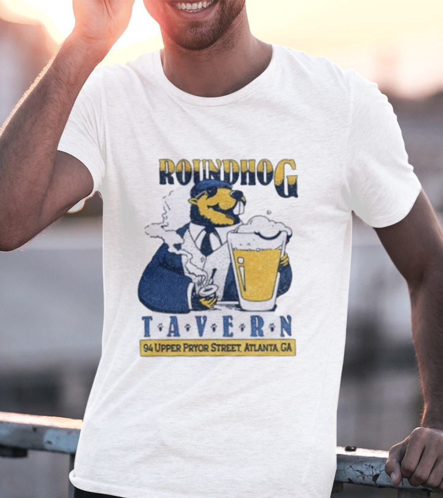 Groundhog Tavern 94 Upper Pryor Street Atlanta GA Vintage Style Beer And Smoke T-Shirt