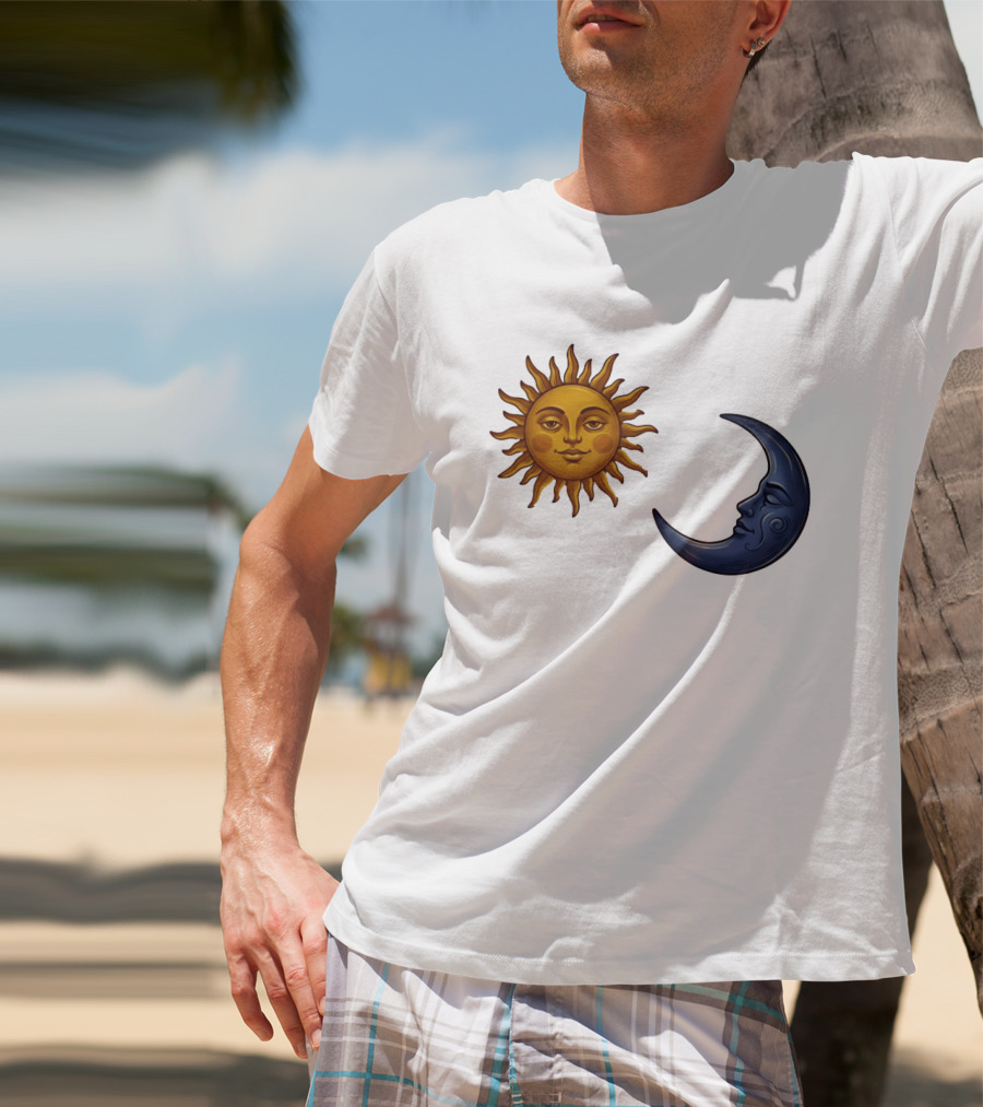 Sun Face And Crescent Moon Celestial Pair Harmony T-Shirt