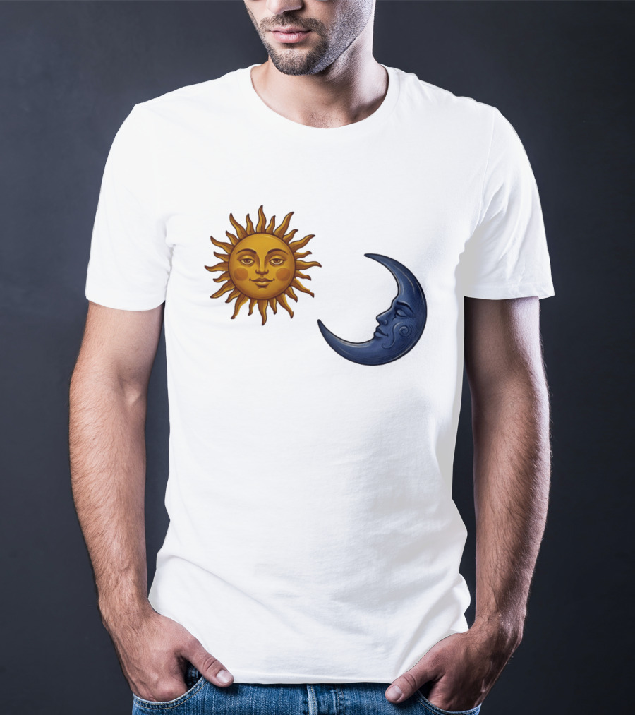 Sun Face And Crescent Moon Celestial Pair Harmony T-Shirt