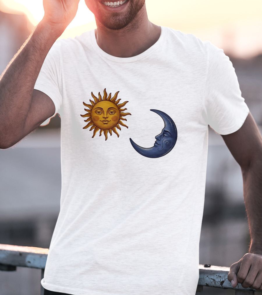 Sun Face And Crescent Moon Celestial Pair Harmony T-Shirt