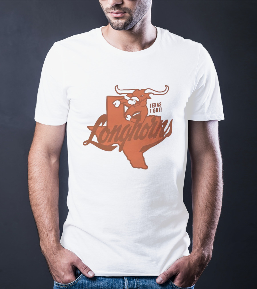 Texas Longhorns Bull Head Texas State Shape Texas Fight Football T-Shirt