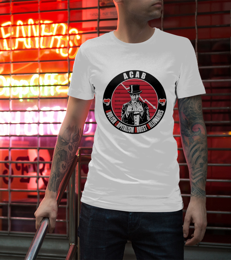 ACAB Abolish Capitalism Arrest Billionaires Monopoly Man Falling Stock Market T-Shirt