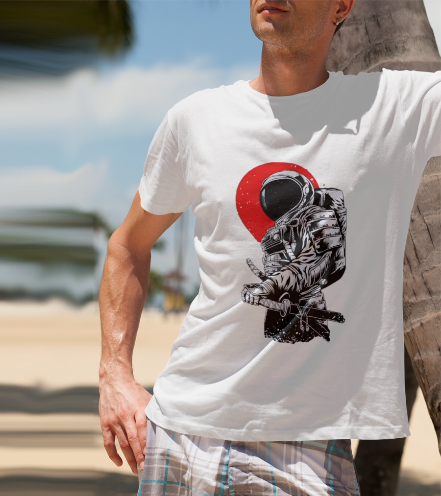 Astronaut Samurai Katana Sword Red Rising Sun T-Shirt