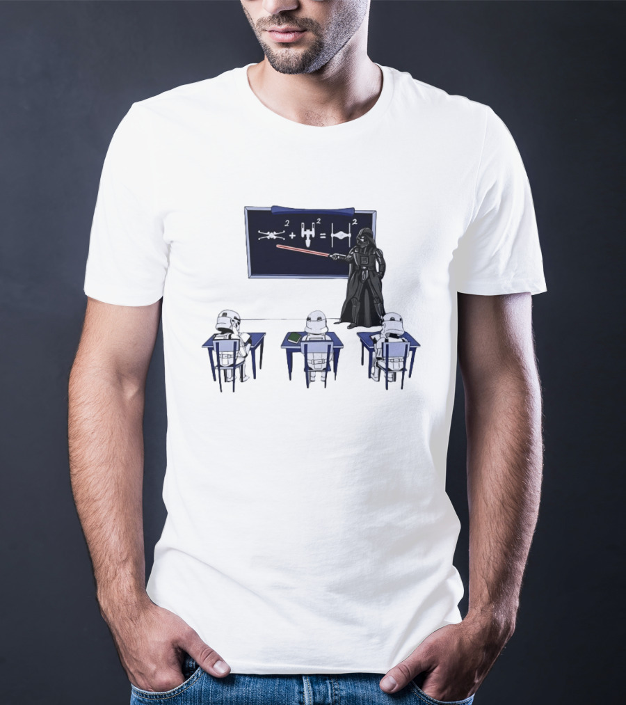 Darth Vader Teaching TIE Fighter Math To Stormtroopers Classroom Cartoon T-Shirt