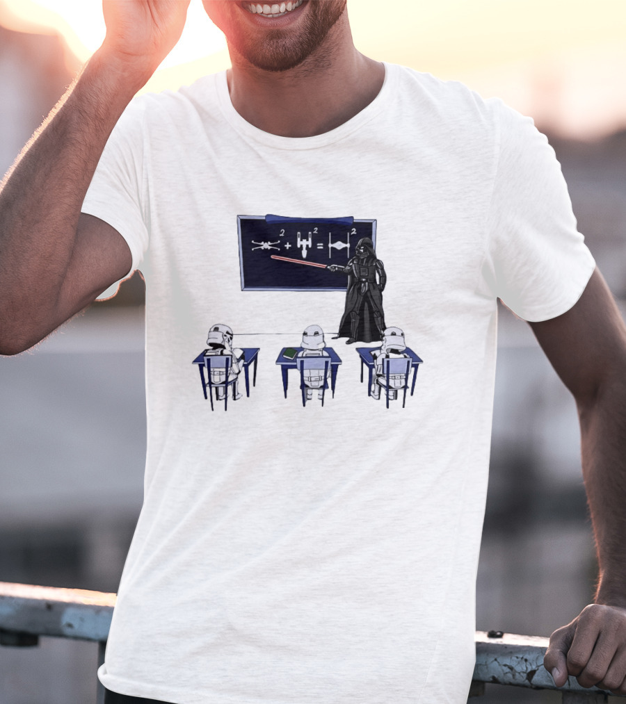 Darth Vader Teaching TIE Fighter Math To Stormtroopers Classroom Cartoon T-Shirt