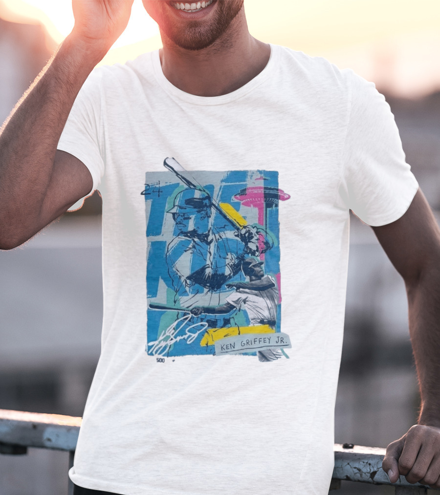 Ken Griffey Jr The Kid Baseball Legend Number 24 Seattle Skyline T-Shirt
