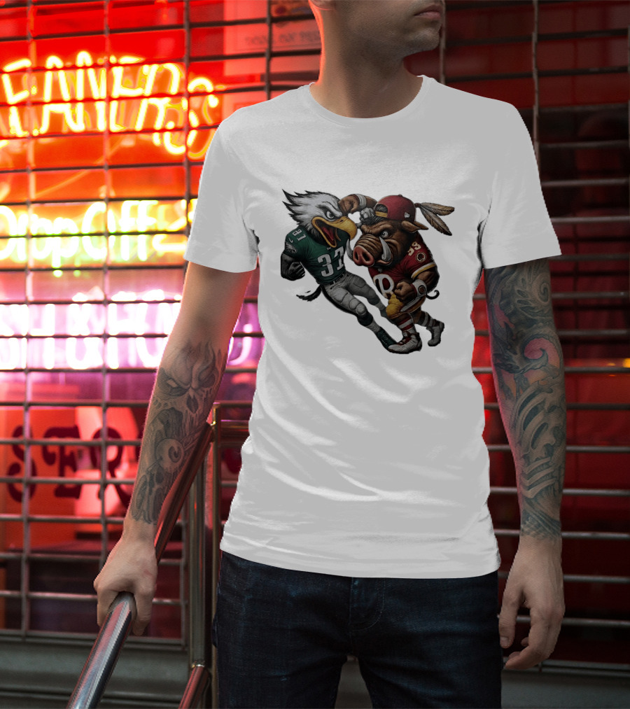 Eagles Versus Redskins Fight Cartoon NFL Rivalry T-Shirt
