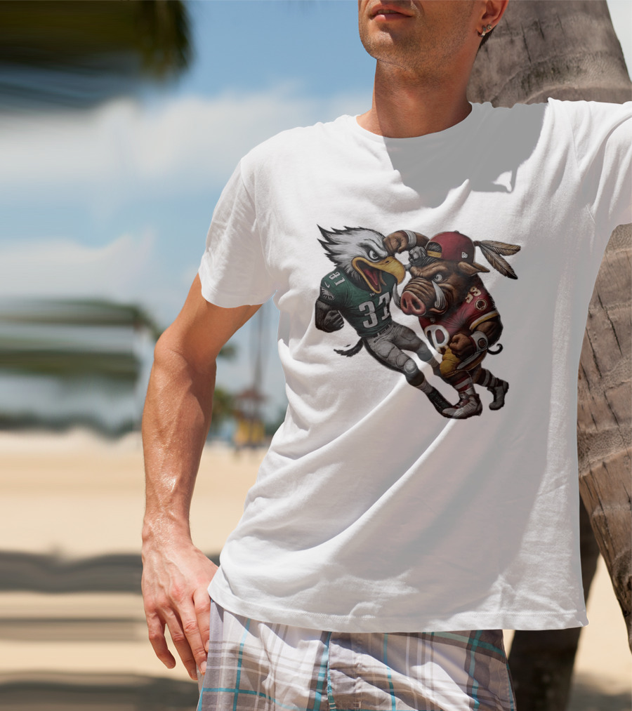 Eagles Versus Redskins Fight Cartoon NFL Rivalry T-Shirt
