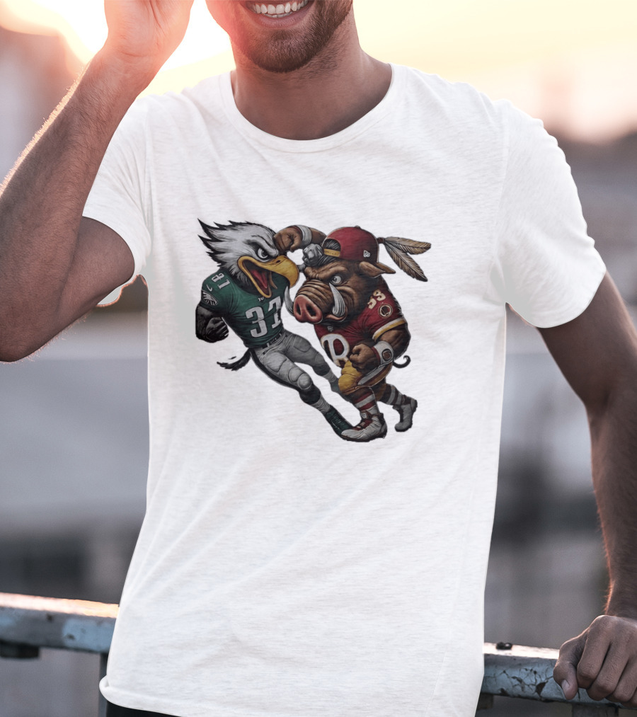 Eagles Versus Redskins Fight Cartoon NFL Rivalry T-Shirt