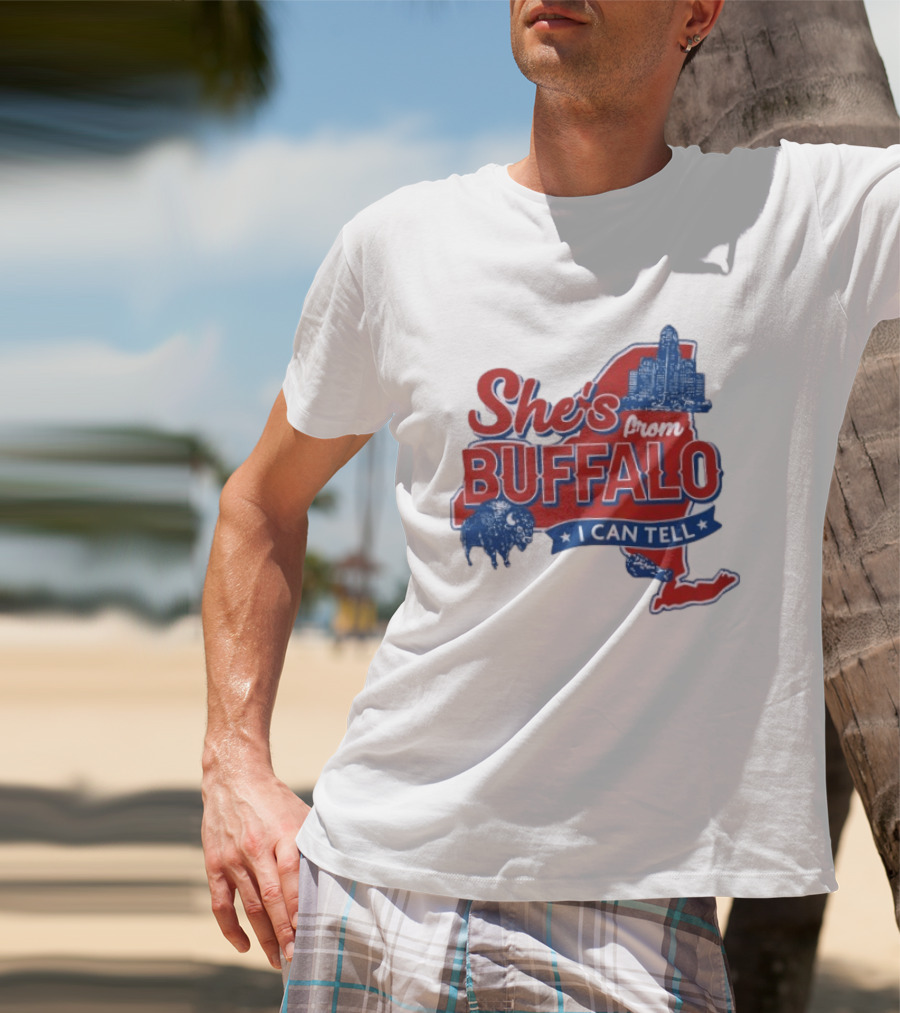 She's From Buffalo I Can Tell New York Skyline Map Bison T-Shirt