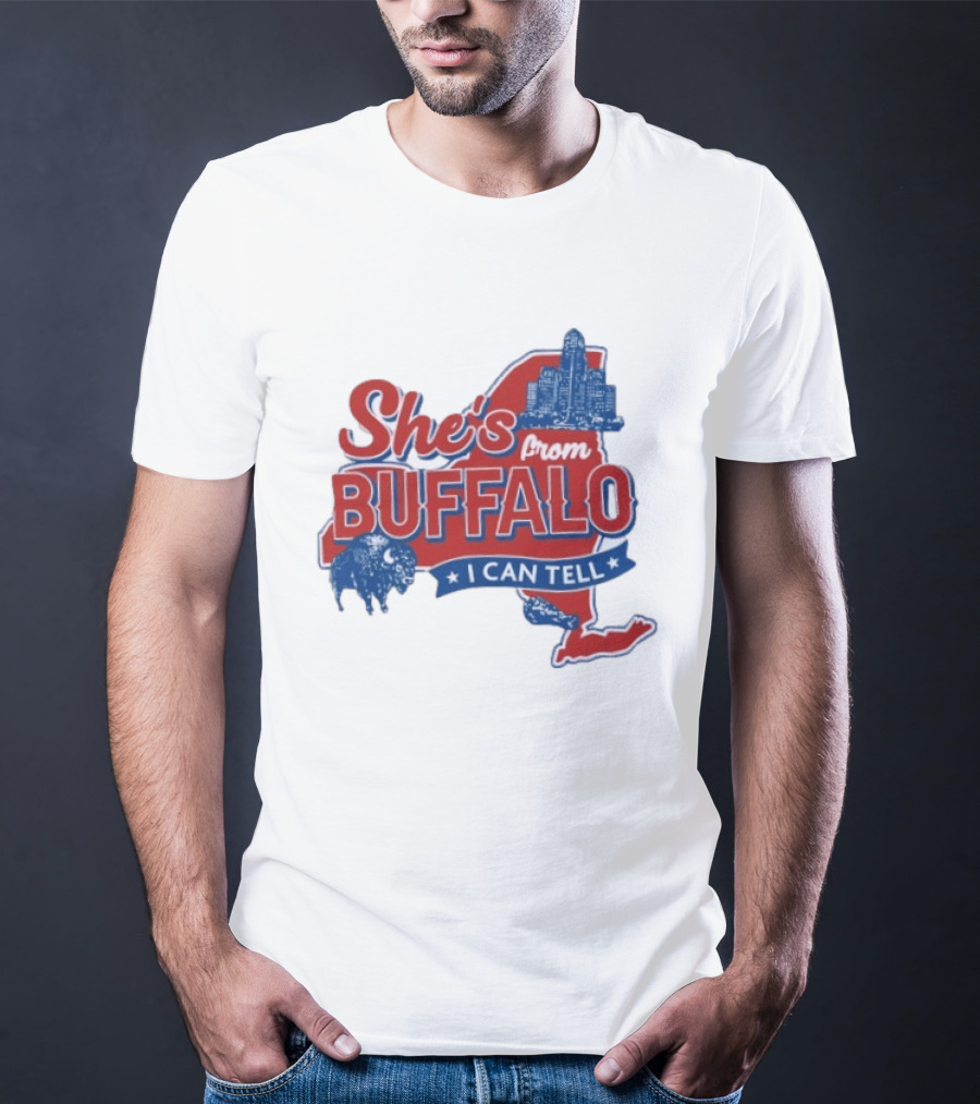 She's From Buffalo I Can Tell New York Skyline Map Bison T-Shirt