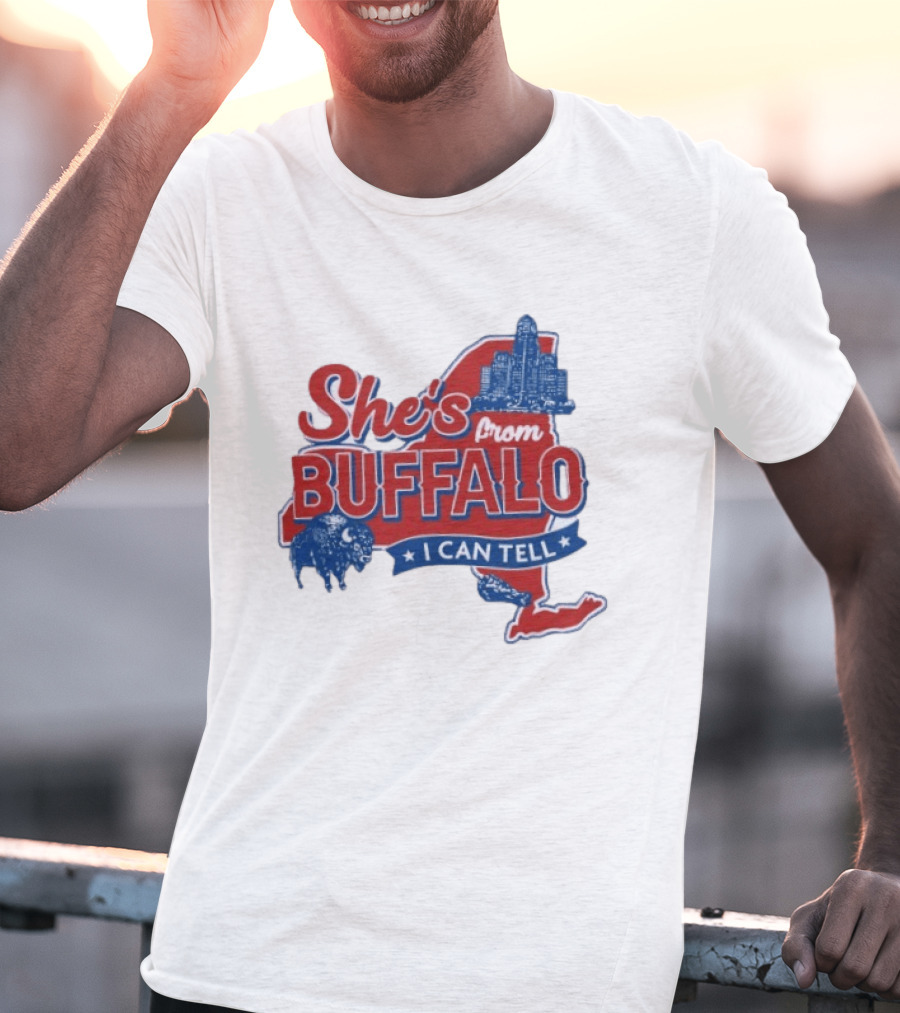 She's From Buffalo I Can Tell New York Skyline Map Bison T-Shirt