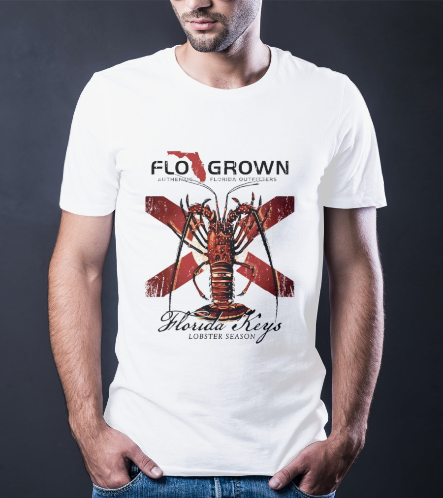 FLO GROWN Authentic Florida Outdoors Florida Keys Lobster Season Spiny Lobster Florida Flag T-Shirt