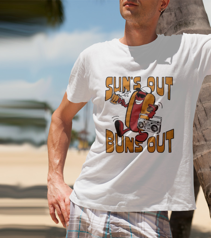 Sun's Out Buns Out Cool Hotdog With Sunglasses And Drink T-Shirt