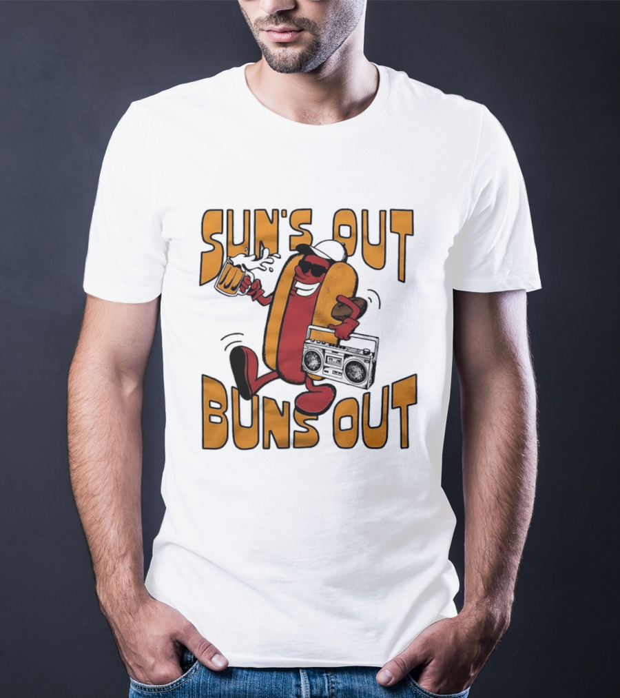 Sun's Out Buns Out Cool Hotdog With Sunglasses And Drink T-Shirt