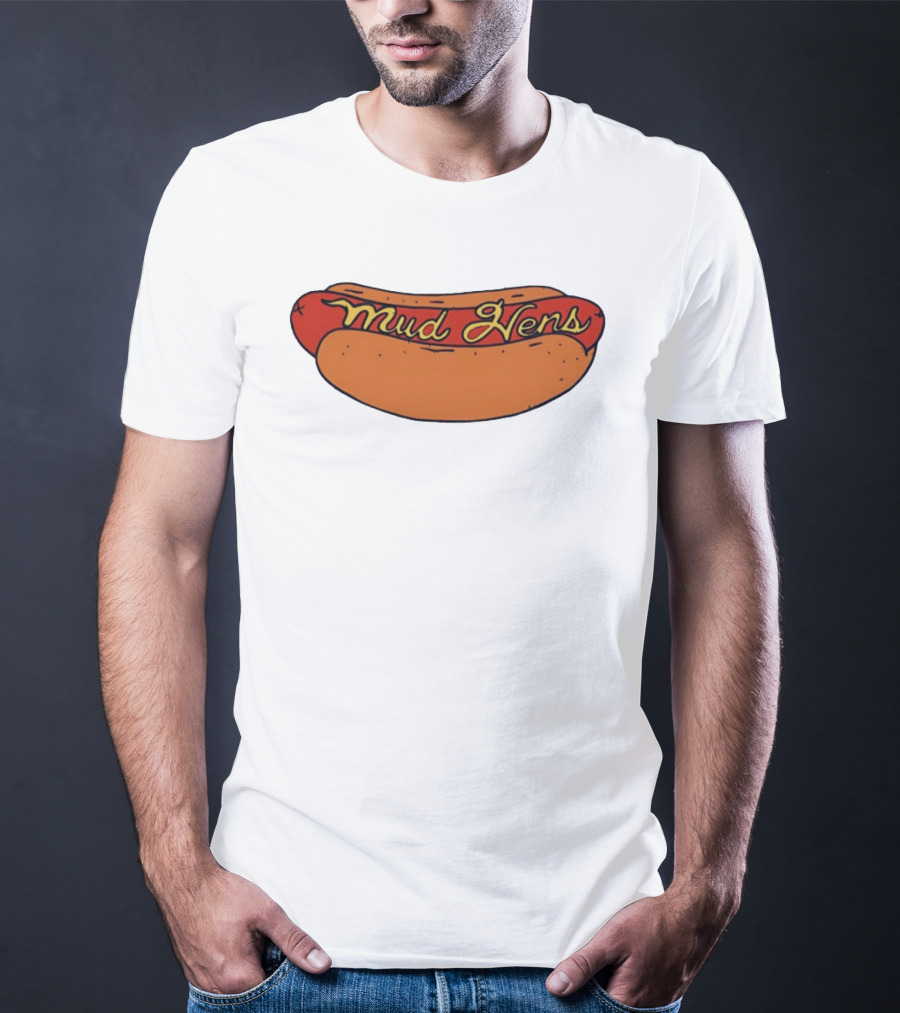 Mud Hens Cursive Lettering Footlong Hot Dog Baseball Team T-Shirt