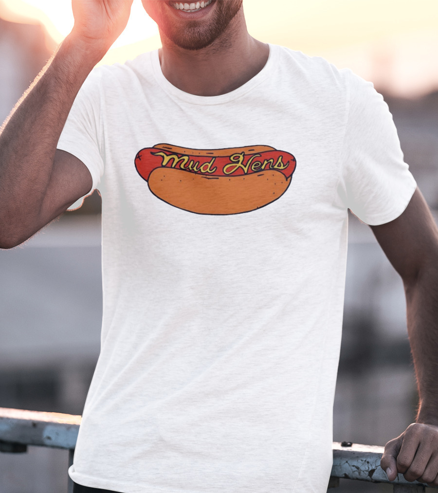 Mud Hens Cursive Lettering Footlong Hot Dog Baseball Team T-Shirt