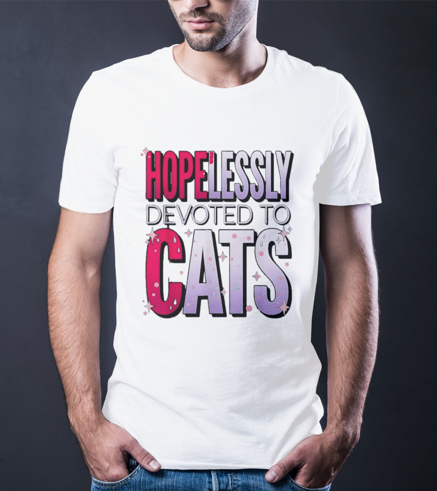 Hopelessly Devoted To Cats Glitter Sparkle T-Shirt