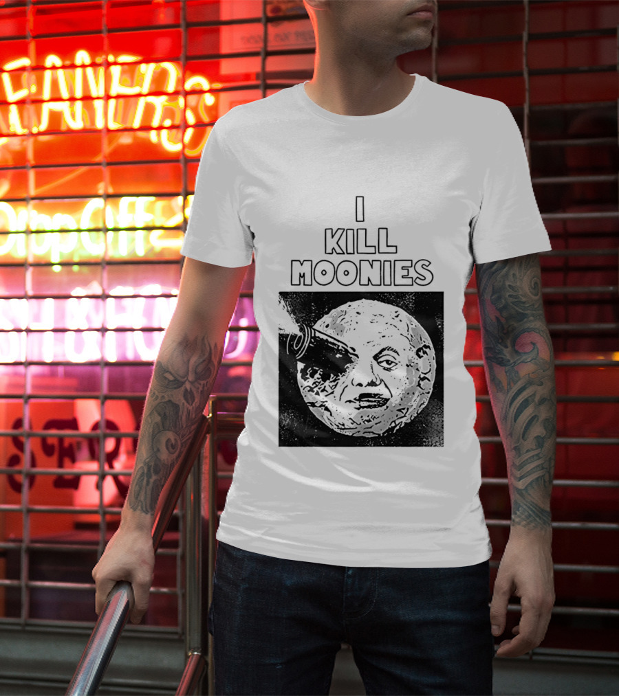 I Kill Moonies Man In The Moon Rocket Eye T-Shirt