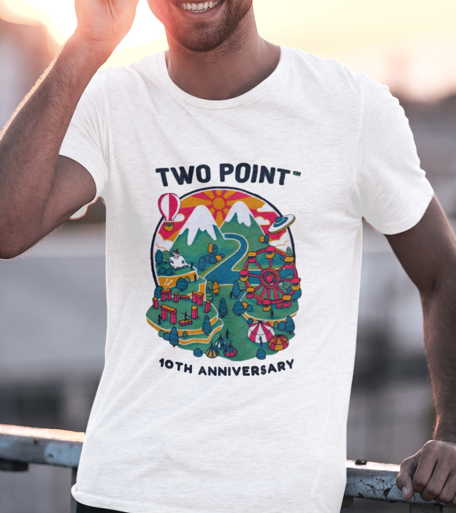 Two Point 10th Anniversary Scenic Mountain Adventure With UFO And Hot Air Balloon T-Shirt
