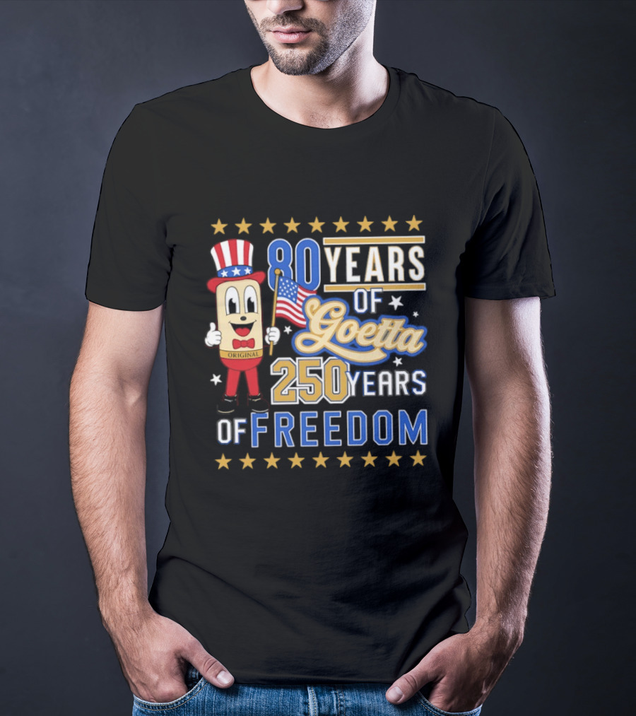 80 Years Of Goetta 250 Years Of Freedom Uncle Sam Bear Holding American Flag T-Shirt