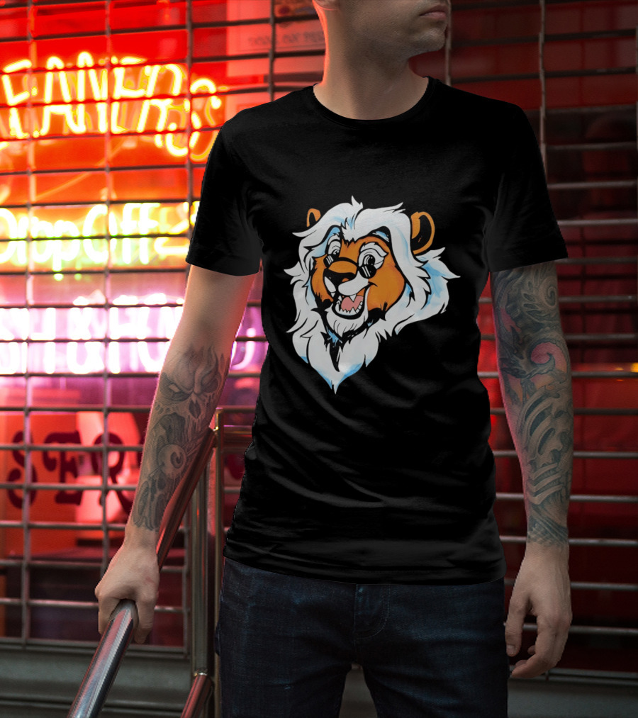 Cartoon Lion Head With Sunglasses And White Mane T-Shirt
