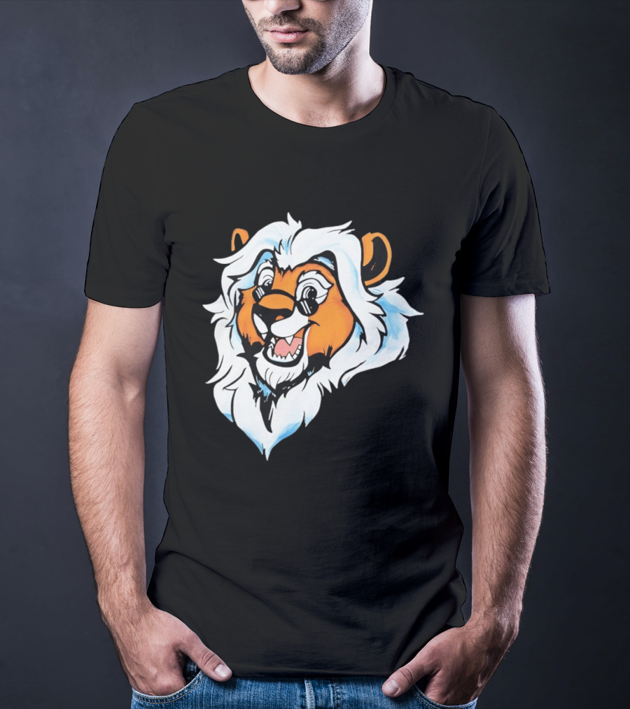 Cartoon Lion Head With Sunglasses And White Mane T-Shirt