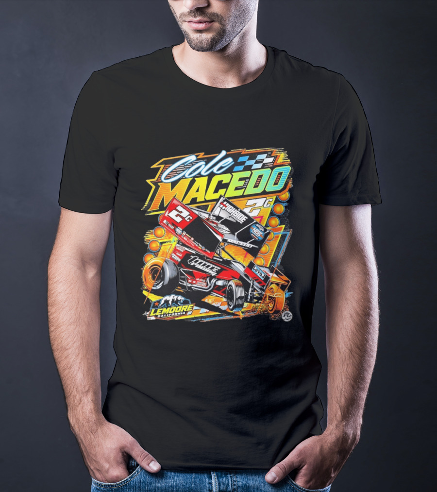 Cole Macedo 2C Racing Lemoore California Sprint Car Checkered Flag NOS Highside T-Shirt