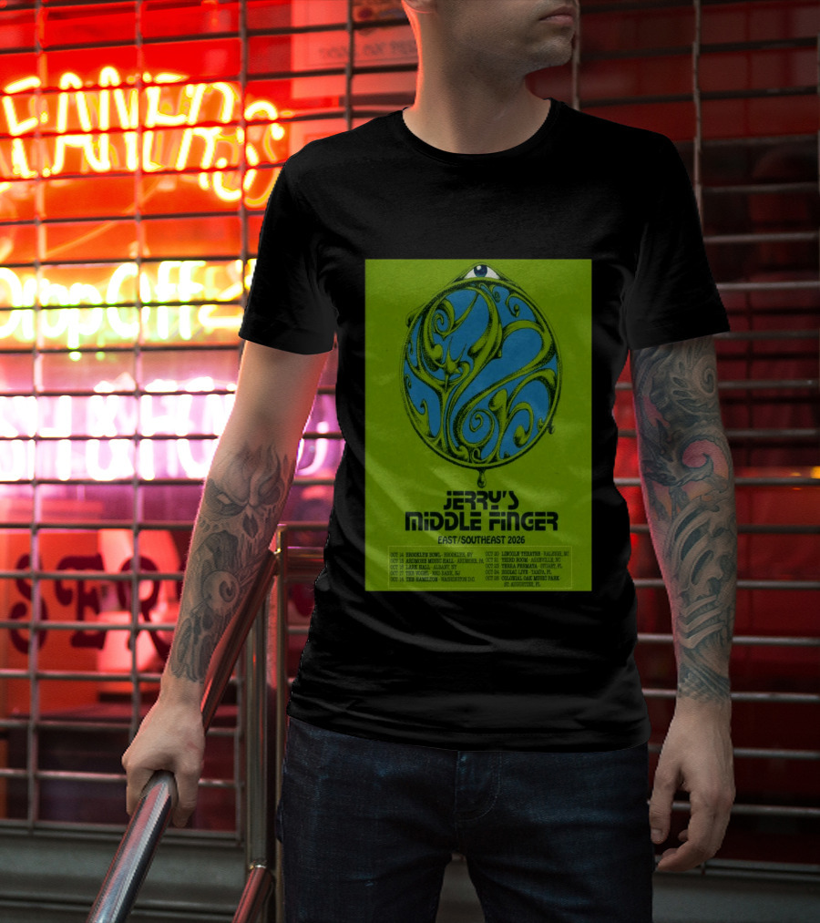 Jerry's Middle Finger East Southeast 2026 Tour Dates With Artistic Eye T-Shirt