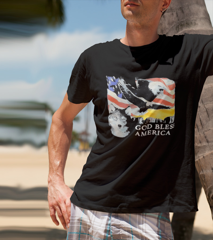 God Bless America Bald Eagle Wolf And American Flag Patriotic T-Shirt